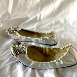 Stuart Weitzman silver ballet flats with bow
